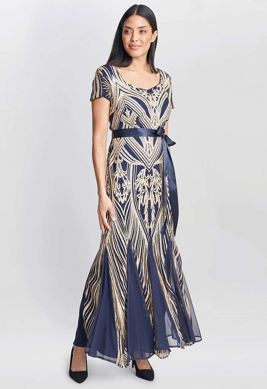 Gina Bacconi Blue Amelia Embroidered Maxi Dress