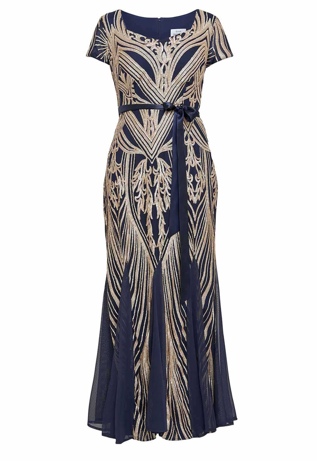 Gina Bacconi Blue Amelia Embroidered Maxi Dress