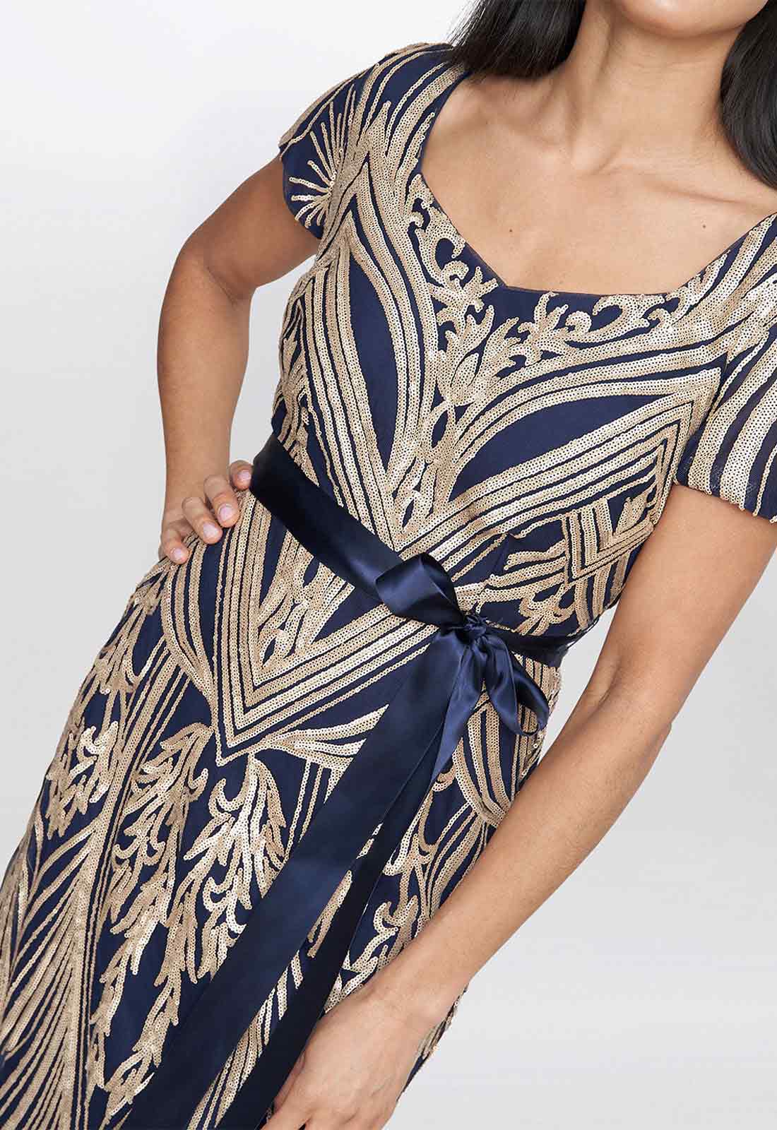 Gina Bacconi Blue Amelia Embroidered Maxi Dress