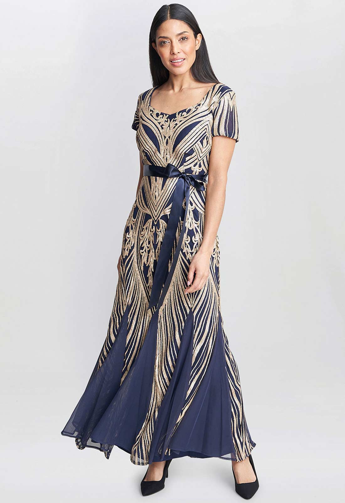 Gina Bacconi Blue Amelia Embroidered Maxi Dress
