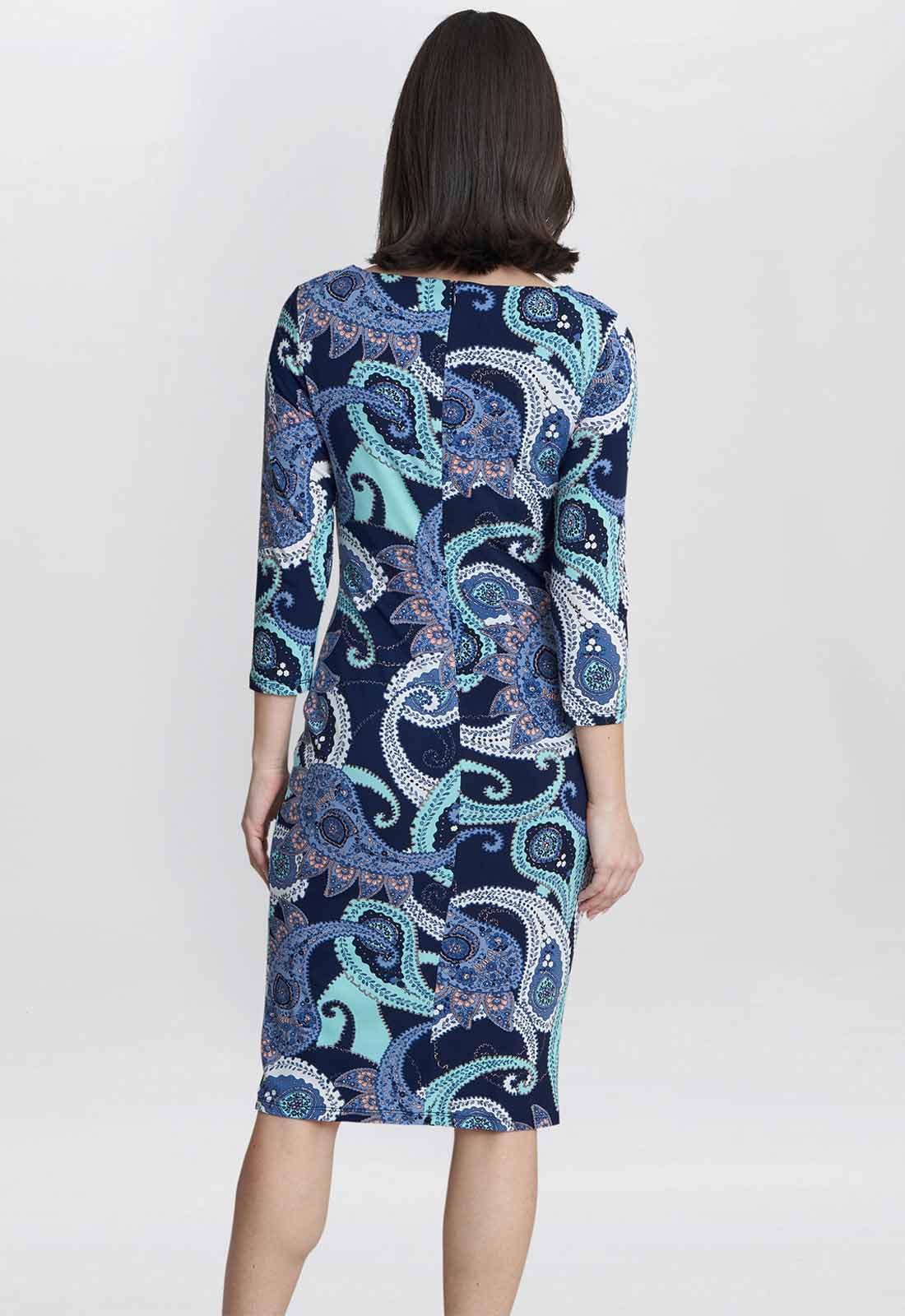 Gina Bacconi Blue Alyssa Printed Jersey Cowl Neck Dress