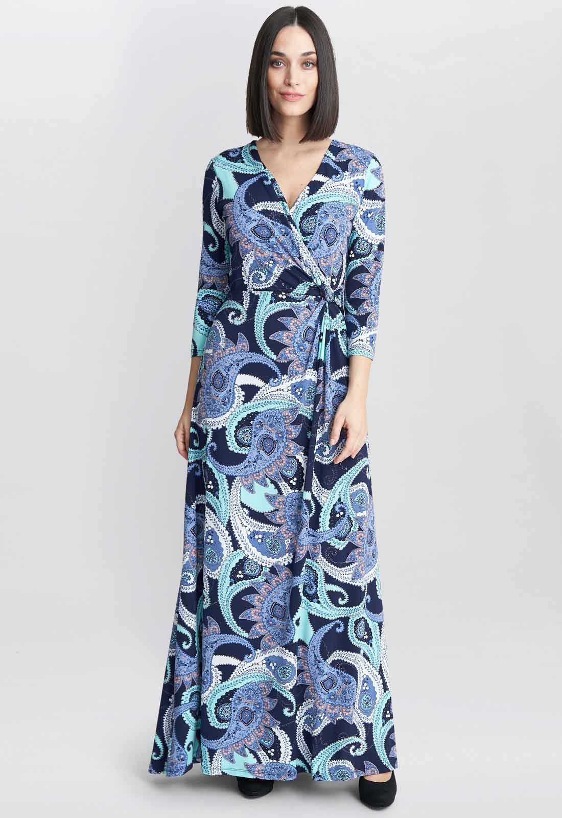 Gina Bacconi Blue Danielle Jersey Wrap Maxi Dress