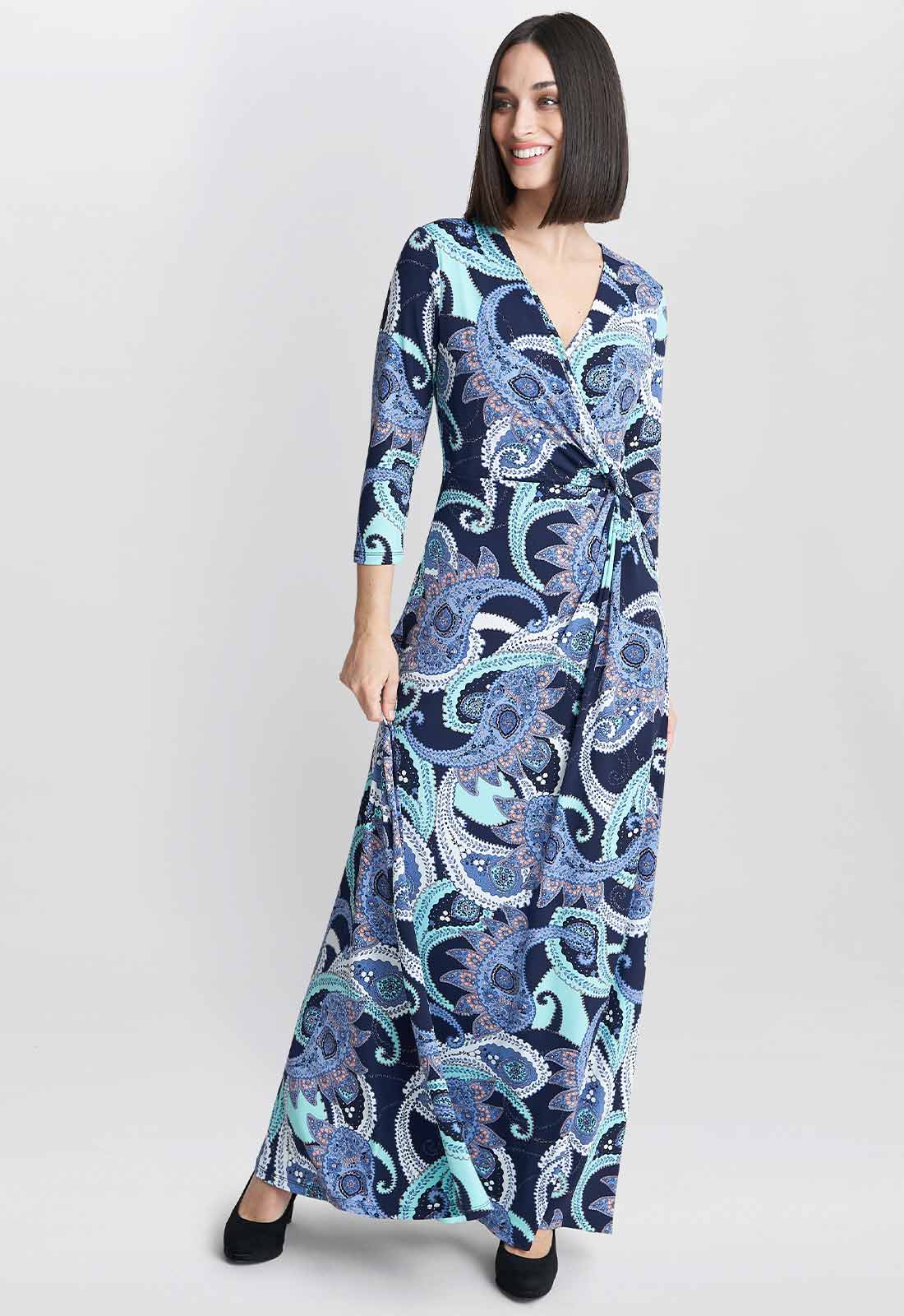 Gina Bacconi Blue Danielle Jersey Wrap Maxi Dress