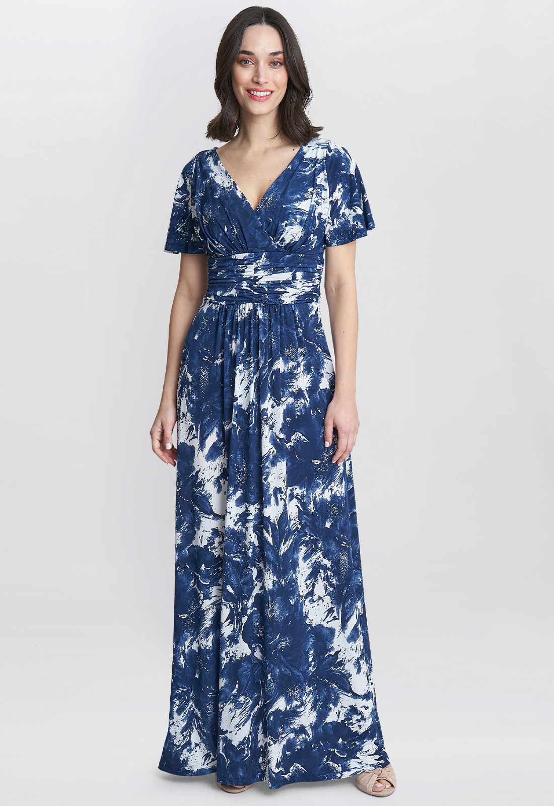 Gina Bacconi Navy and White Emily Jersey Maxi Dress