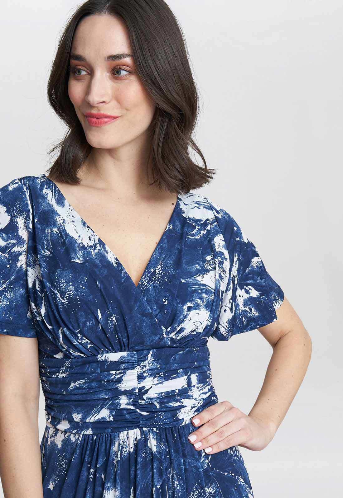 Gina Bacconi Navy and White Emily Jersey Maxi Dress