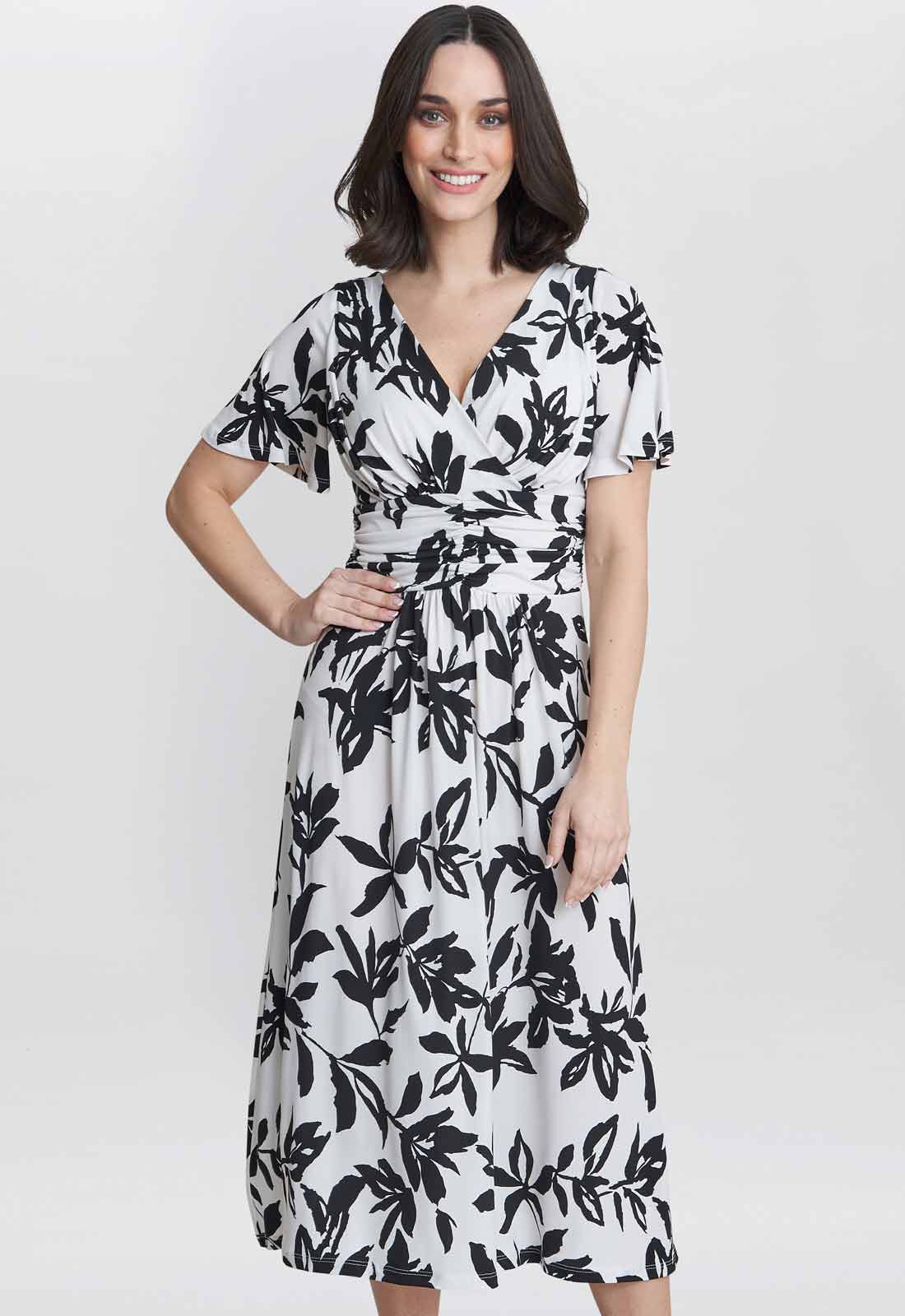 Gina Bacconi Black & White Gabriella Jersey Print Dress