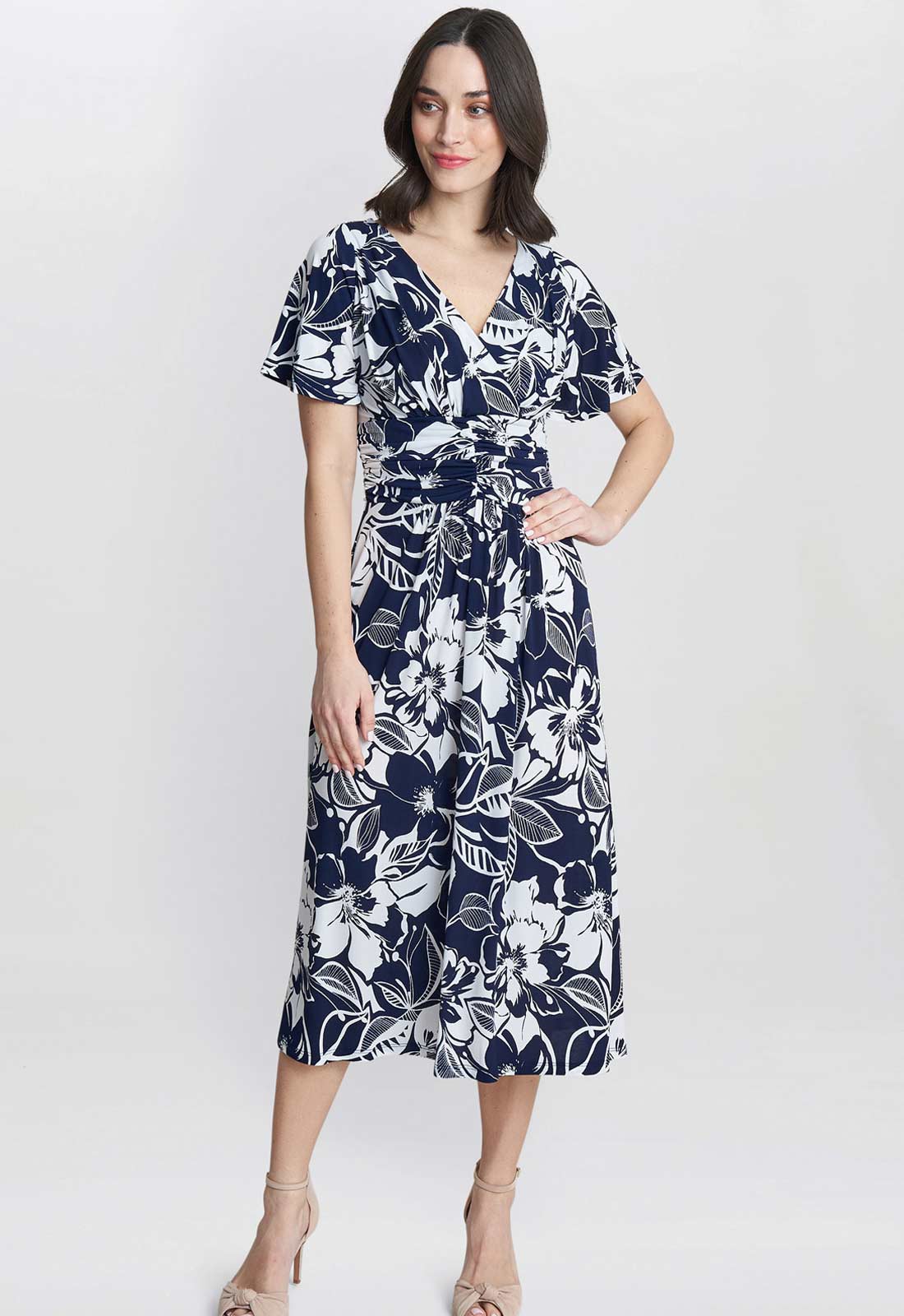 Gina Bacconi Navy and White Gemma Jersey Print Dress