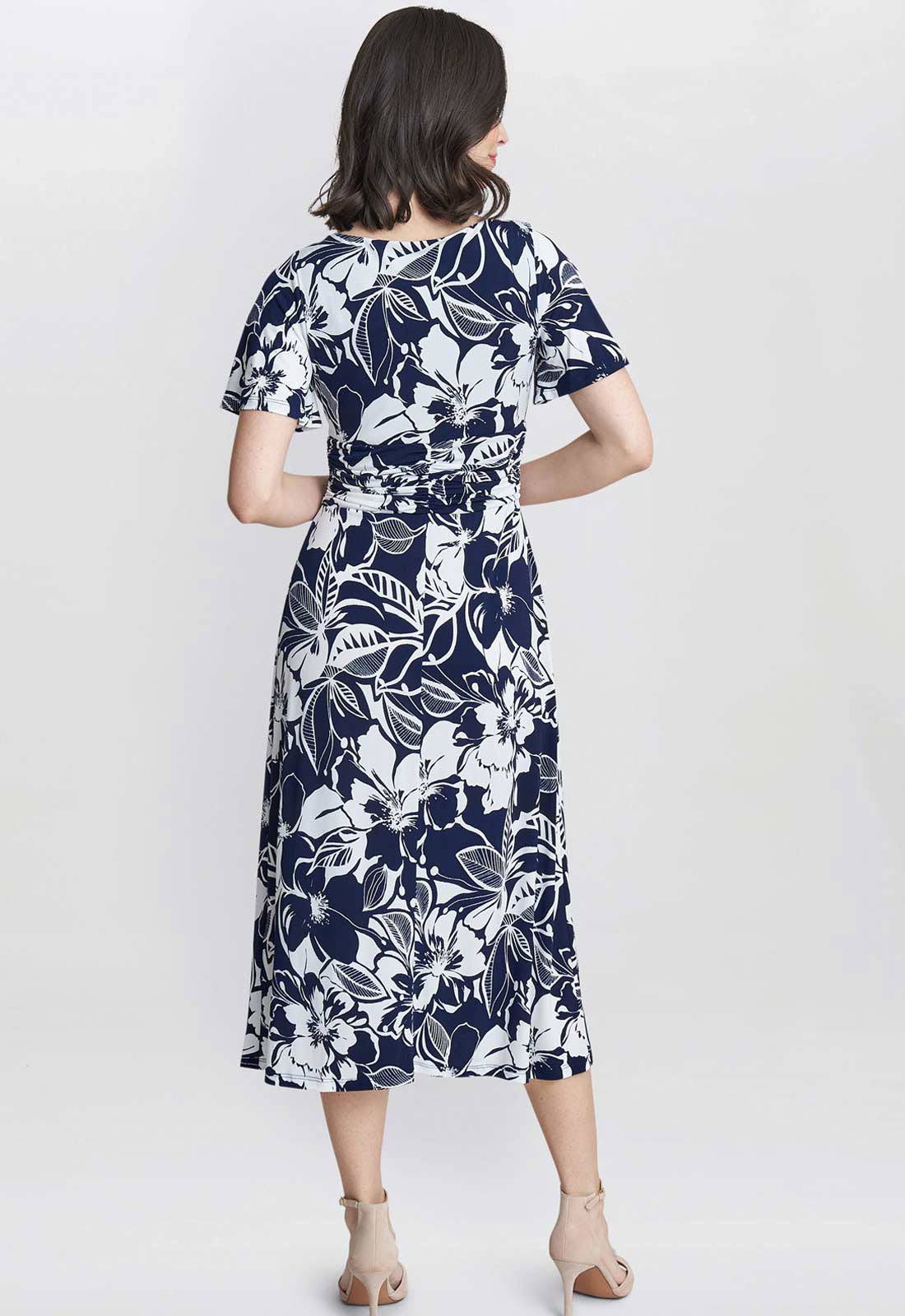 Gina Bacconi Navy and White Gemma Jersey Print Dress