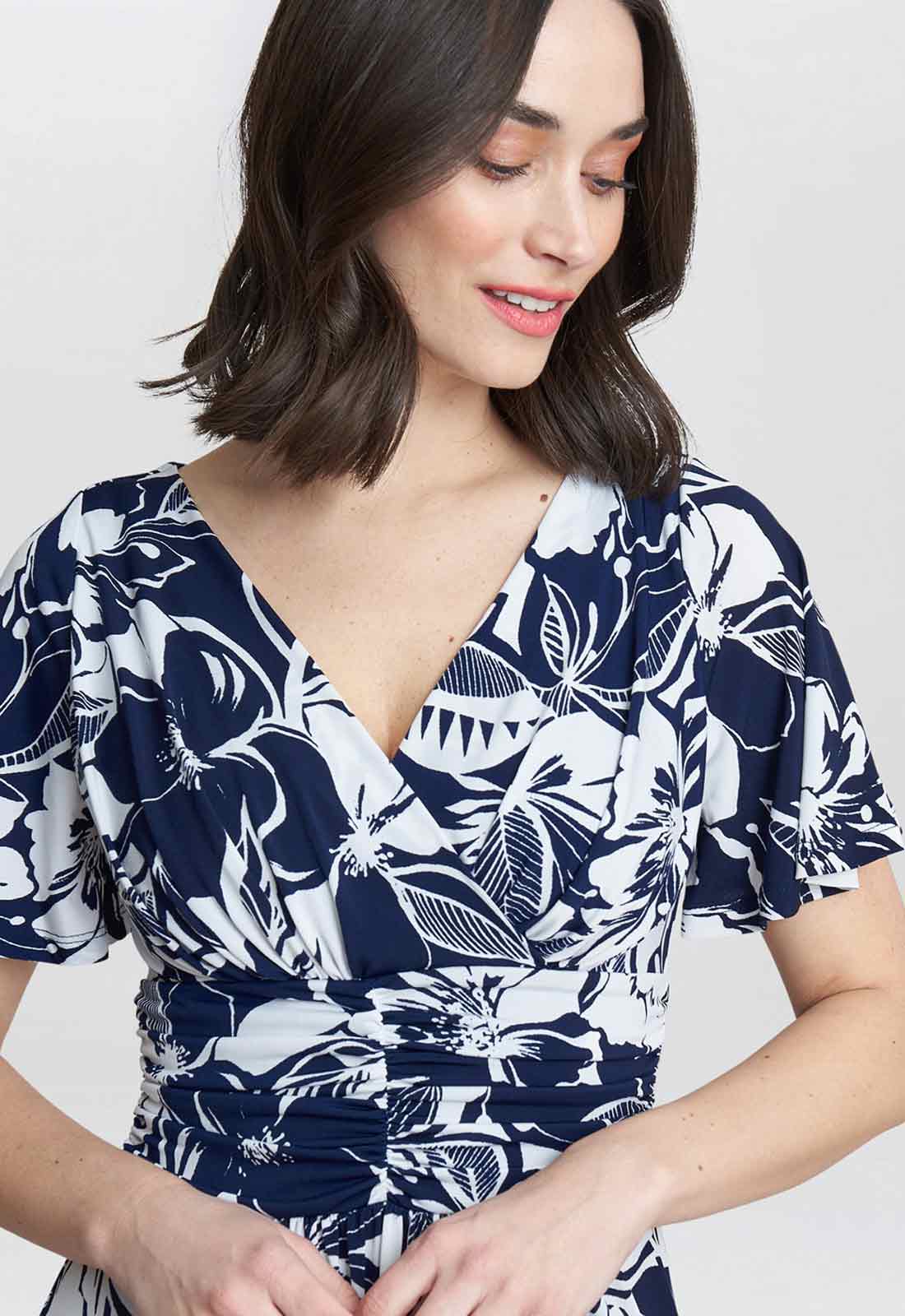 Gina Bacconi Navy and White Gemma Jersey Print Dress