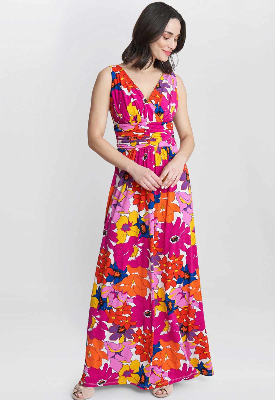 Gina Bacconi Pink and Orange Jaime Jersey Maxi Dress