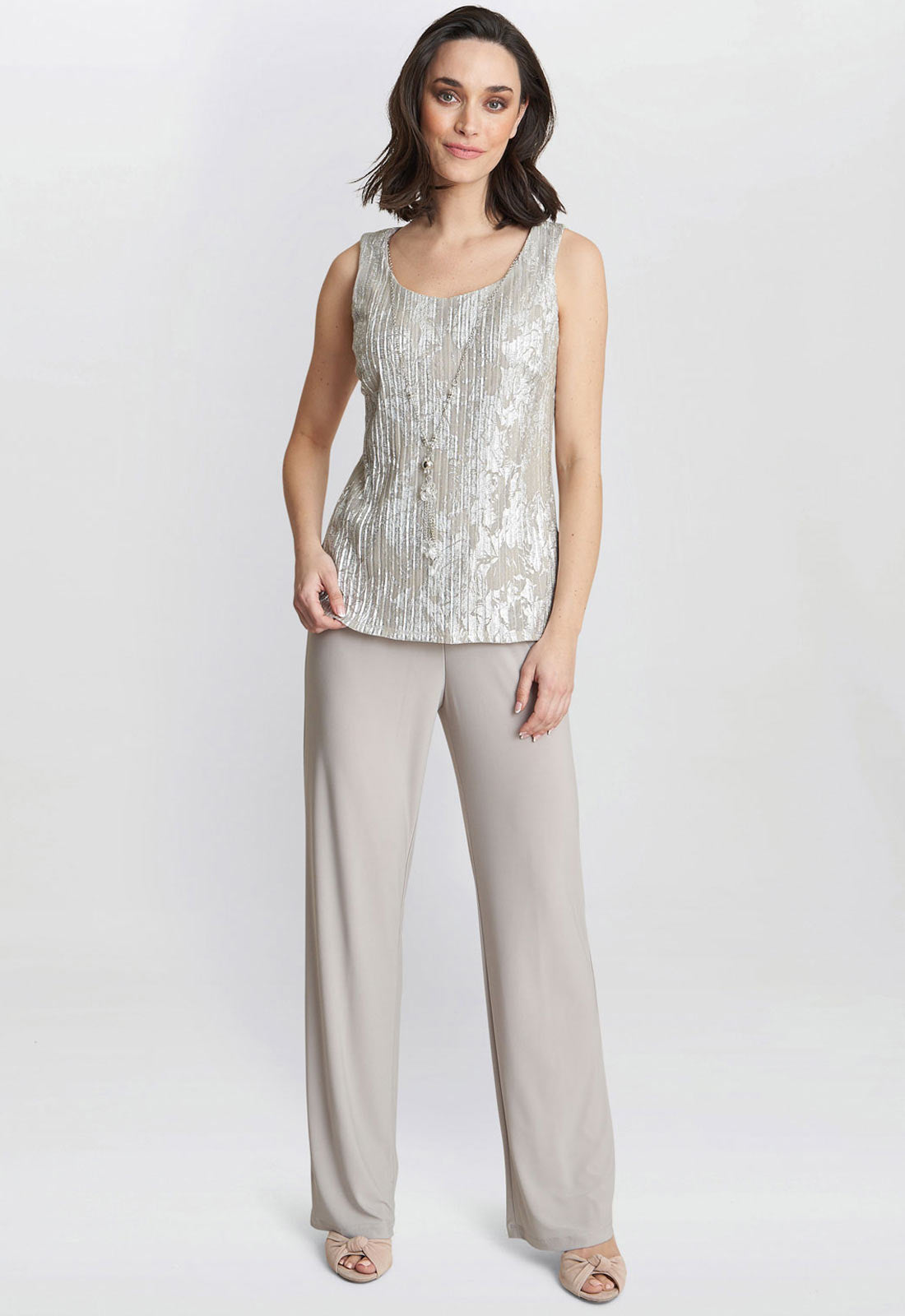 Gina Bacconi Champagne Mabel Three Piece Jacquard Trouser Suit