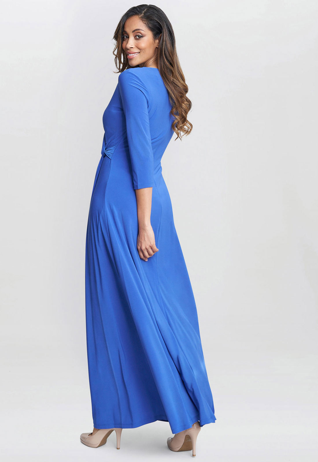 Gina Bacconi Blue Celine Jersey Wrap Maxi Dress