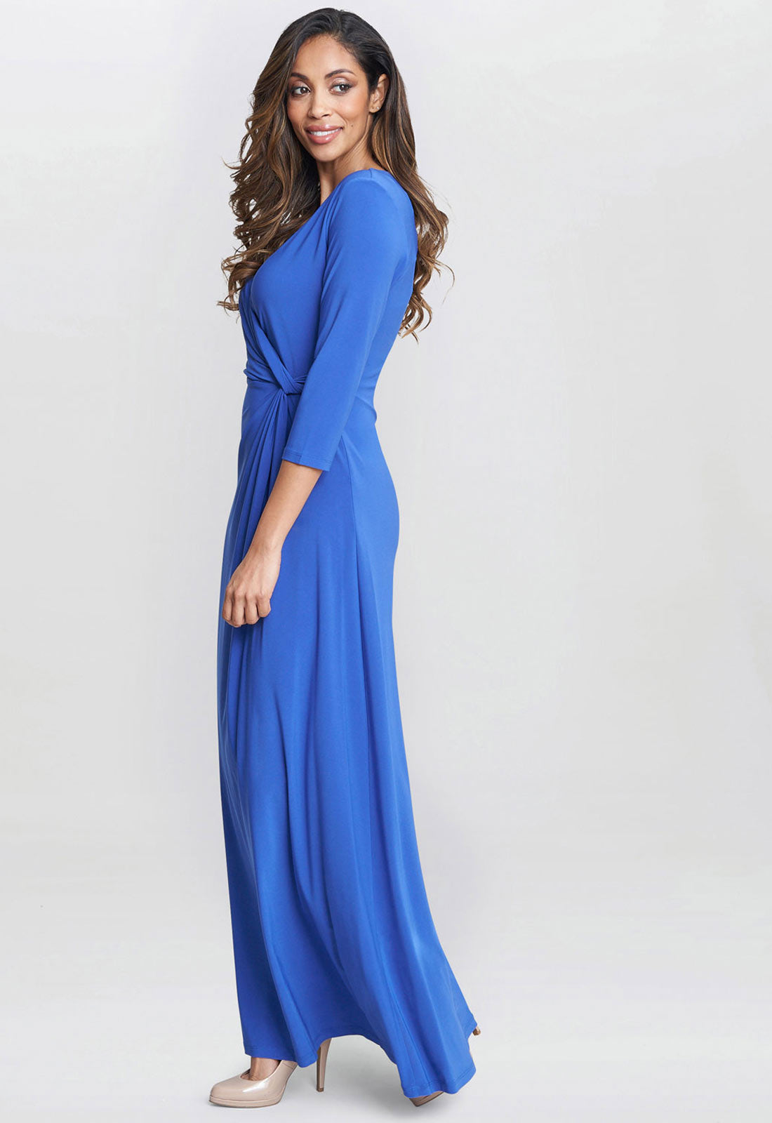 Gina Bacconi Blue Celine Jersey Wrap Maxi Dress