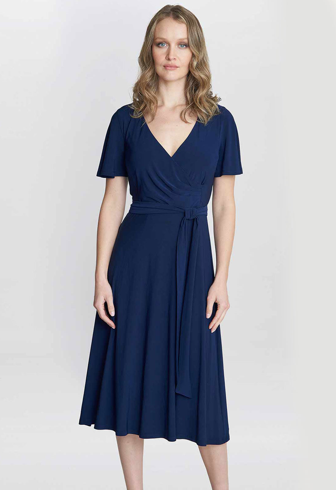 Gina Bacconi Navy Donna Jersey Dress With Tie Belt