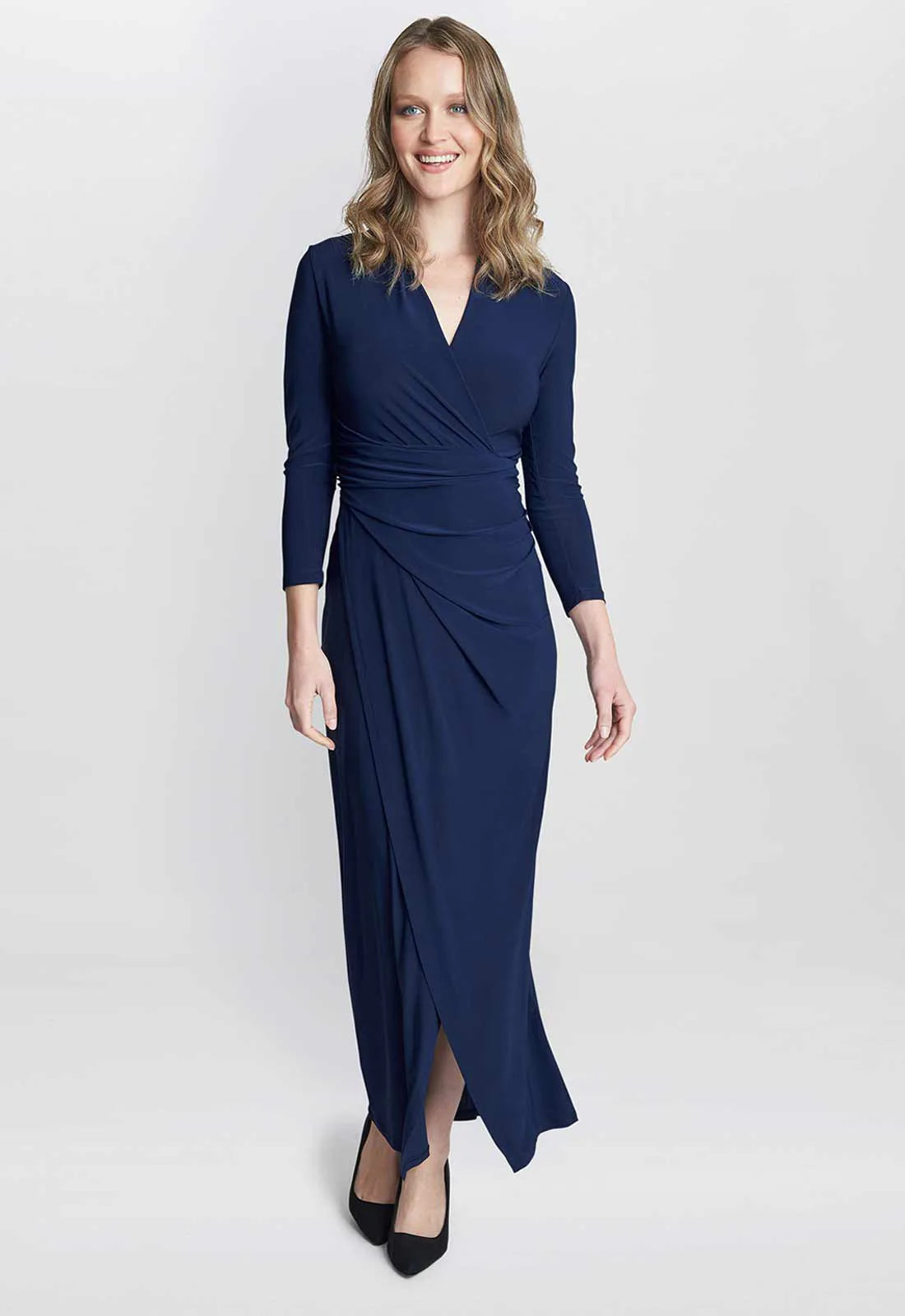 Gina Bacconi Navy Hilary Jersey Wrap Maxi Dress