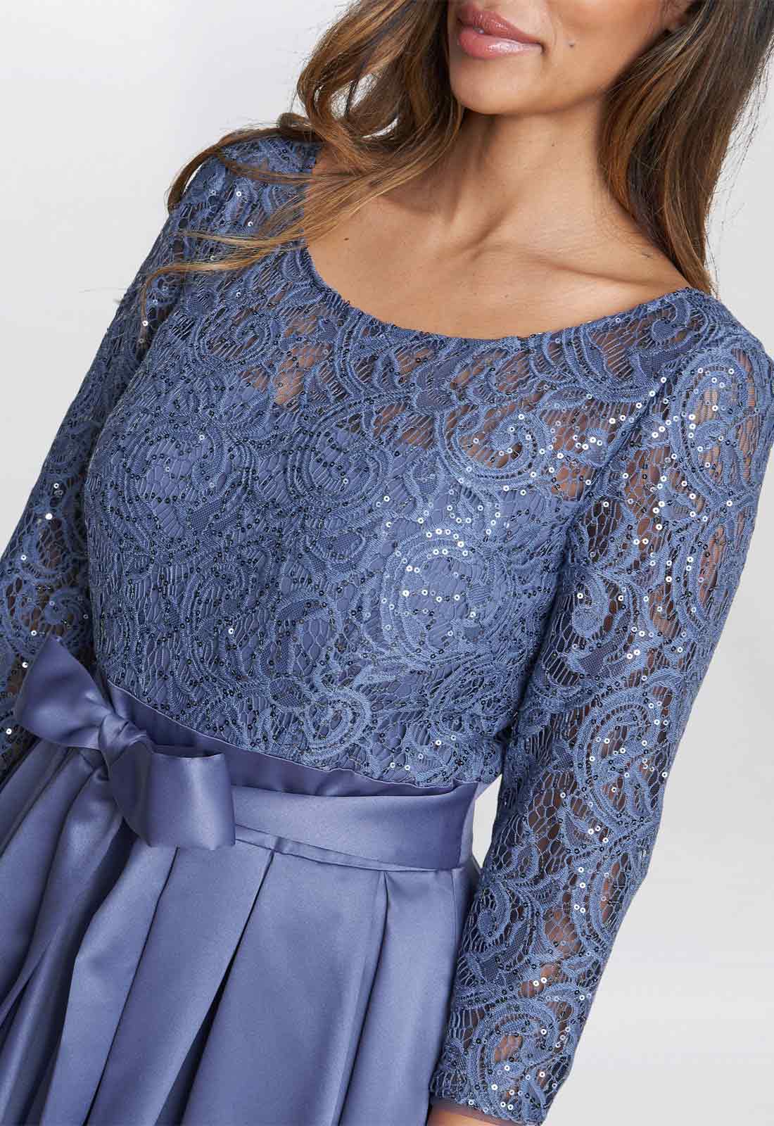 Gina Bacconi Blue Leona Sequin Lace Dress