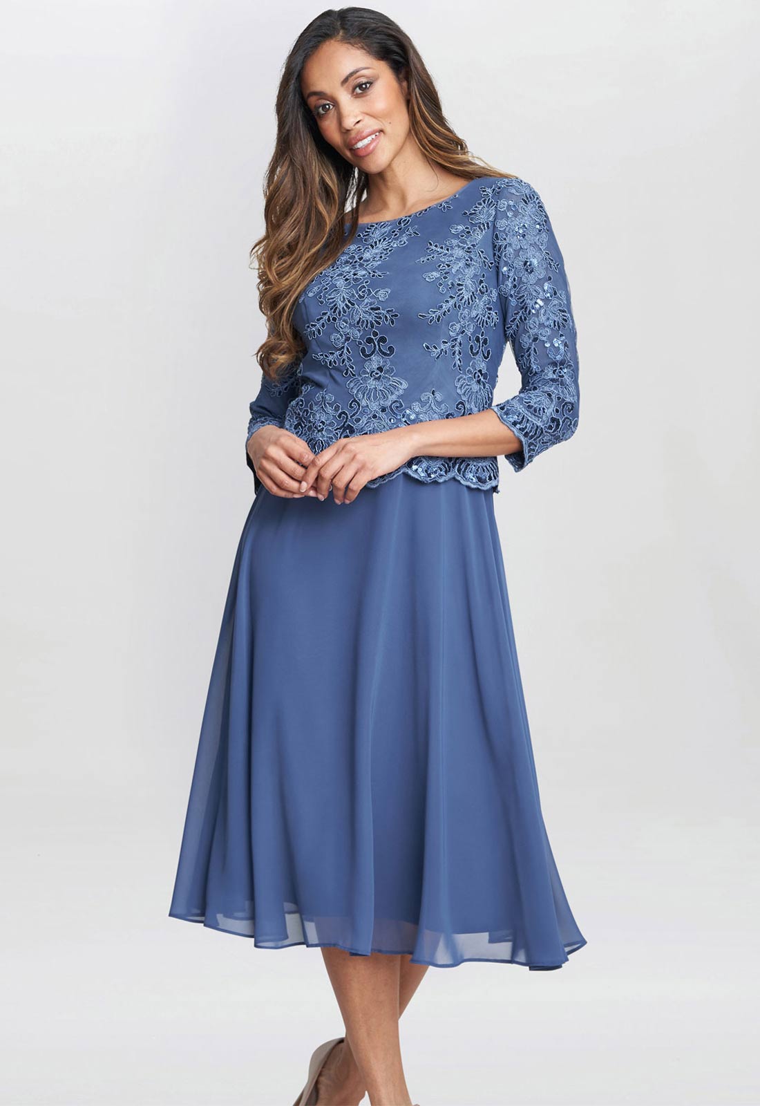 Gina Bacconi Blue Priscilla Embroidered Midi Dress