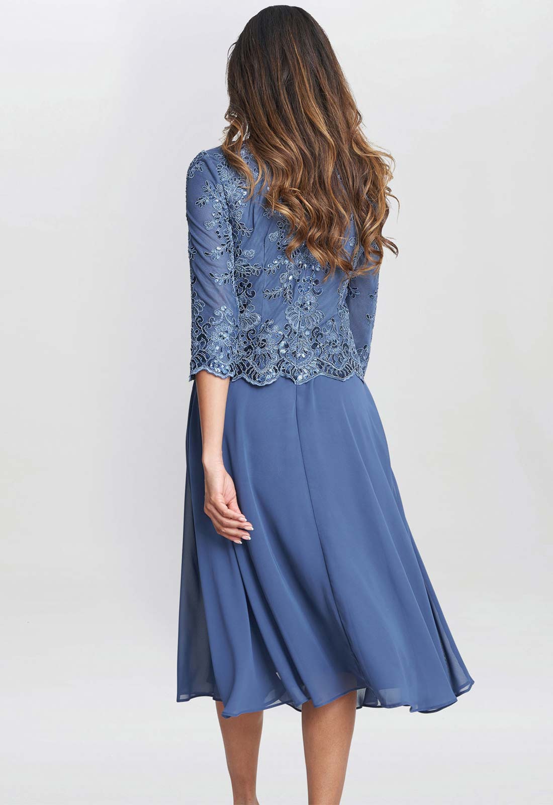 Gina Bacconi Blue Priscilla Embroidered Midi Dress