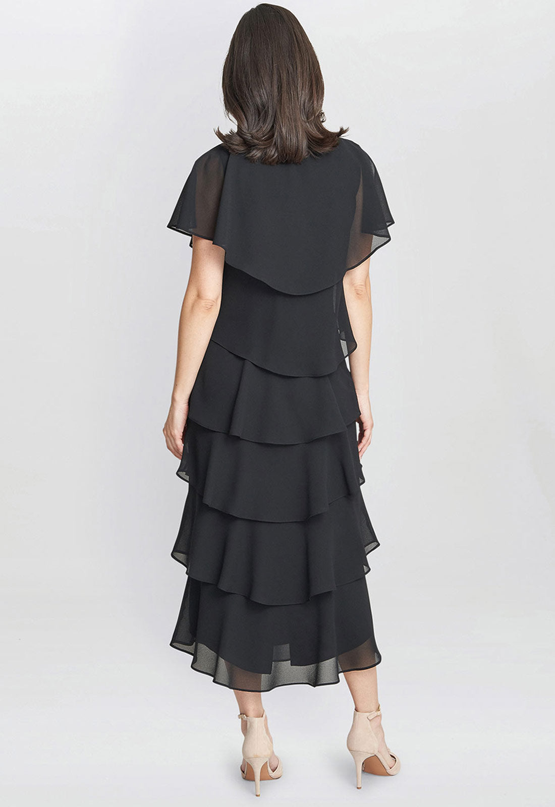 Gina Bacconi Black Rebecca Midi Tiered Dress