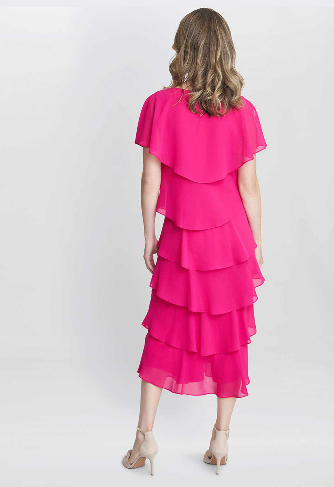 Gina Bacconi Fuschia Rebecca Midi Tiered Dress