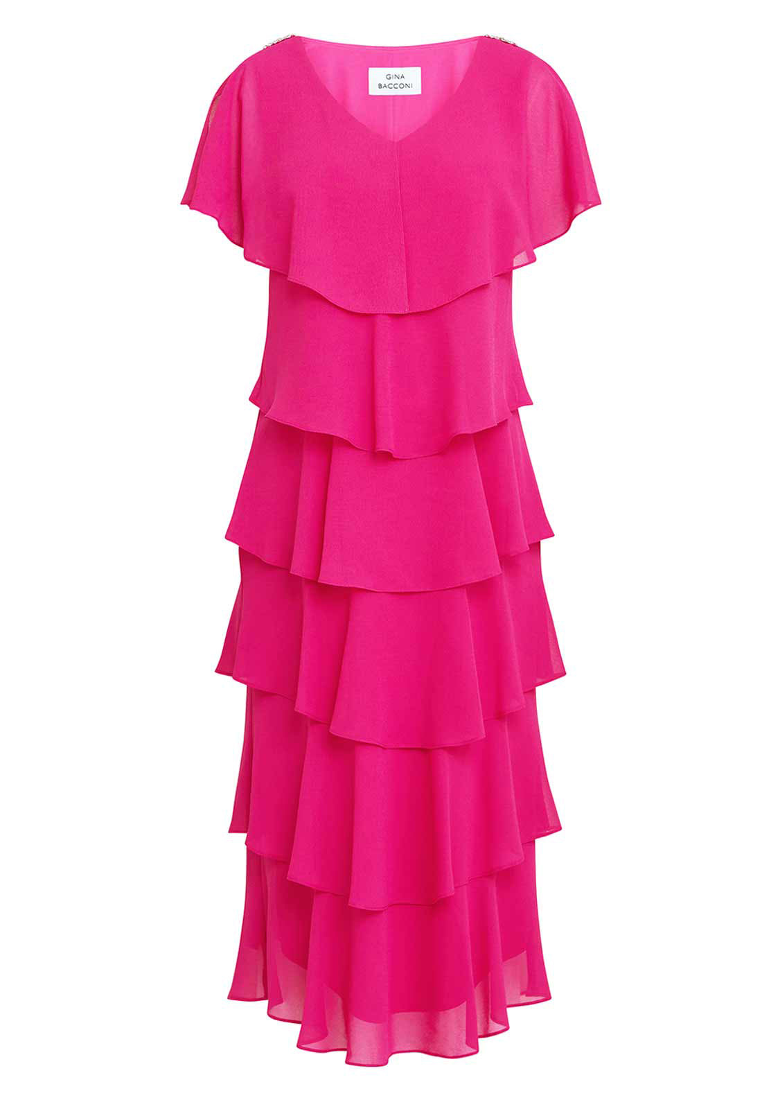 Gina Bacconi Fuschia Rebecca Midi Tiered Dress