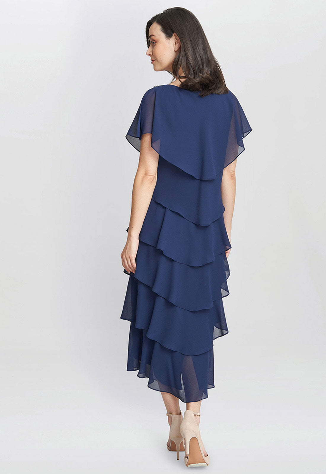 Gina Bacconi Navy Tessa Midi Tiered Dress