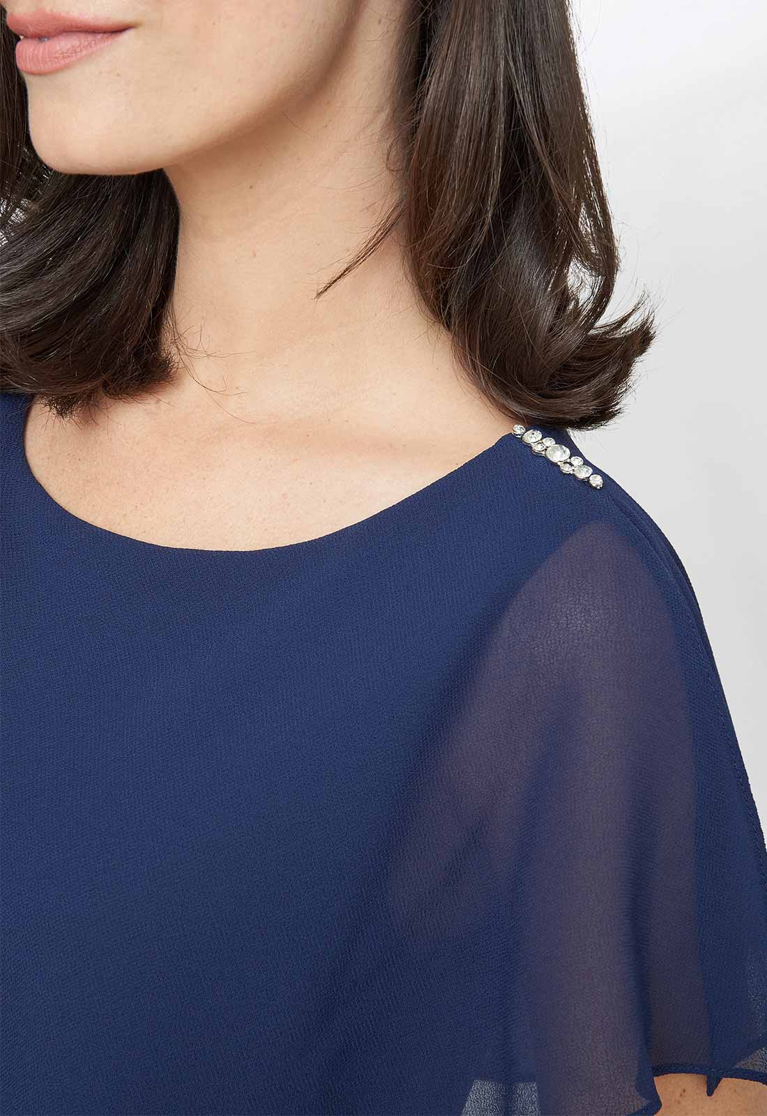 Gina Bacconi Navy Tessa Midi Tiered Dress