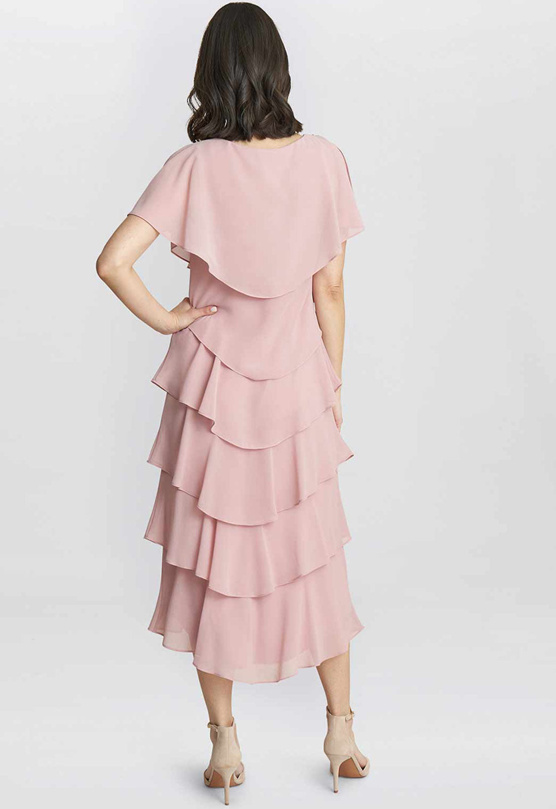 Gina Bacconi  Pink Tessa Midi Tiered Dress 