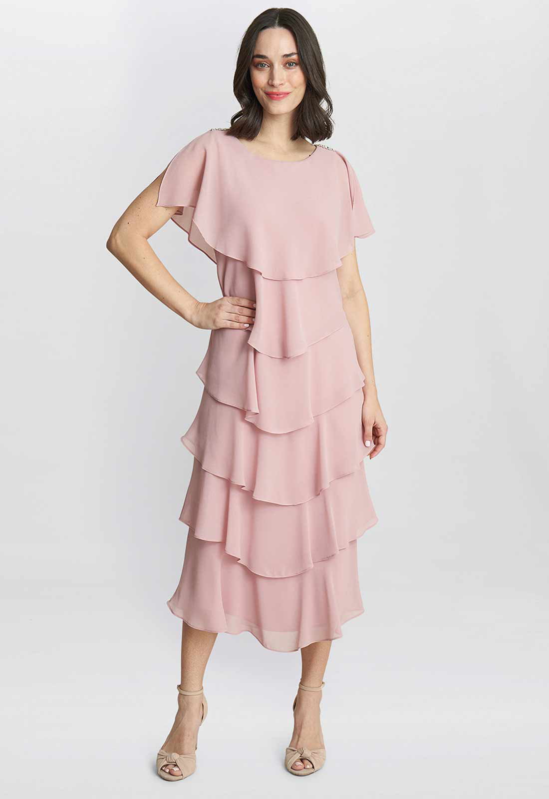 Gina BacconGina Bacconi  Pink Tessa Midi Tiered Dress i  Pink Tessa Midi Tiered Dress 