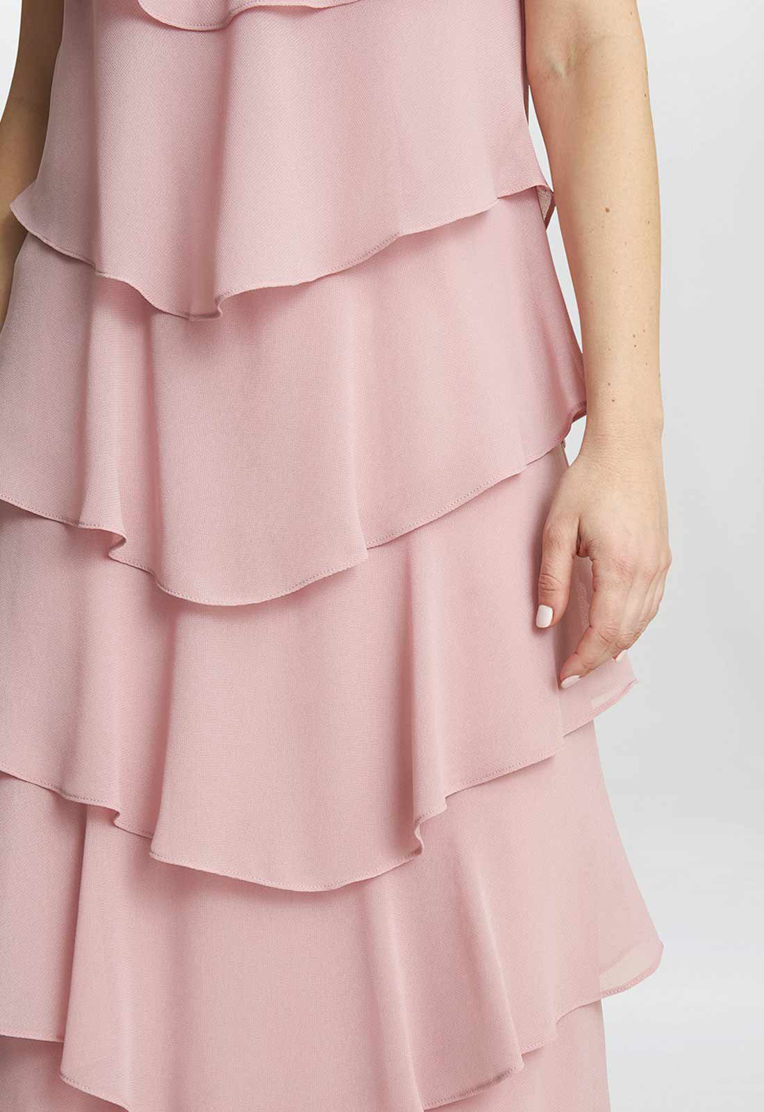 Gina Bacconi  Pink Tessa Midi Tiered Dress 