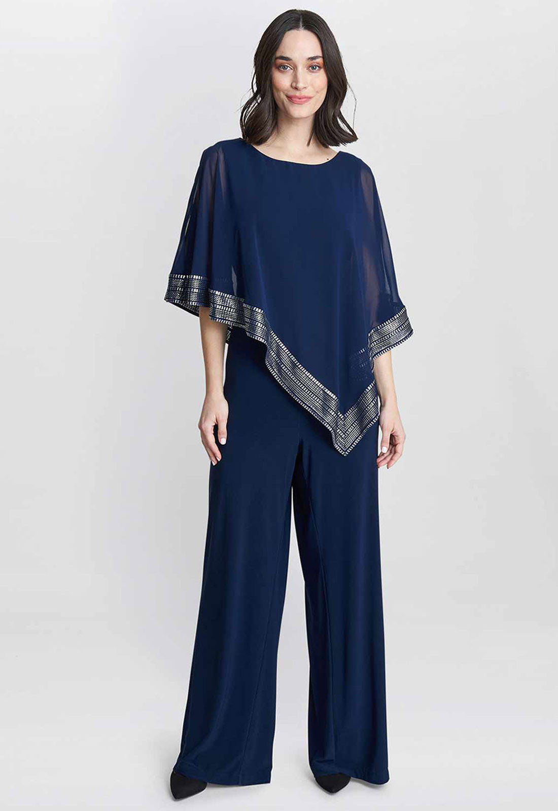 Gina Bacconi Blue Eve Asymmetrical Cape Jumpsuit