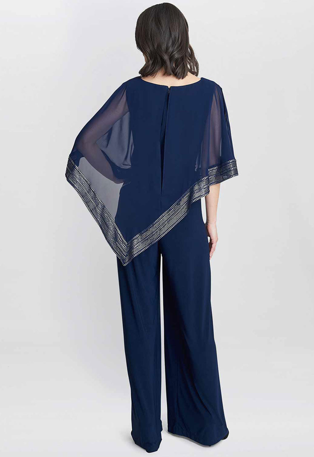 Gina Bacconi Blue Eve Asymmetrical Cape Jumpsuit