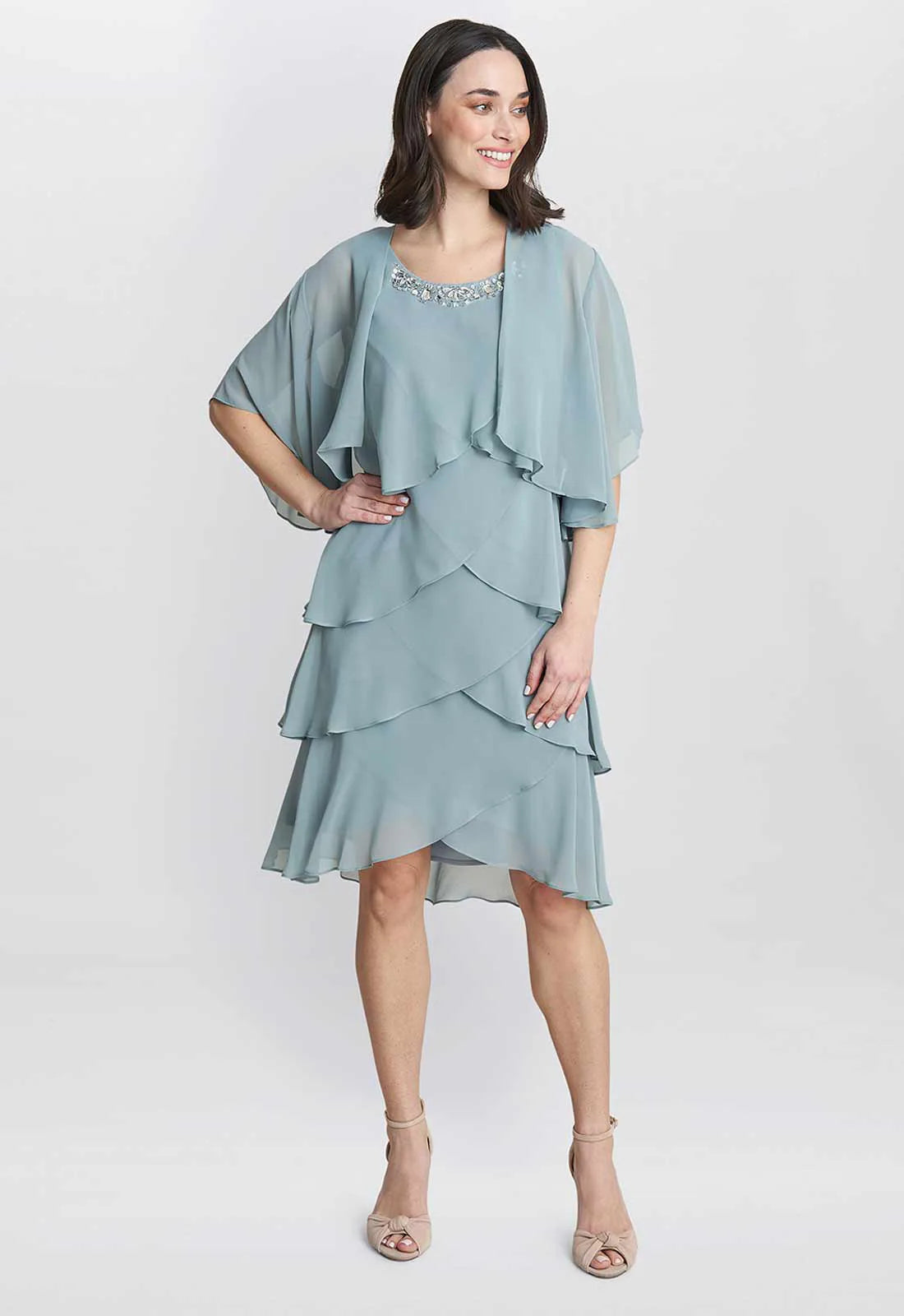 Gina Bacconi Blue Toni Layered Dress with Jacket