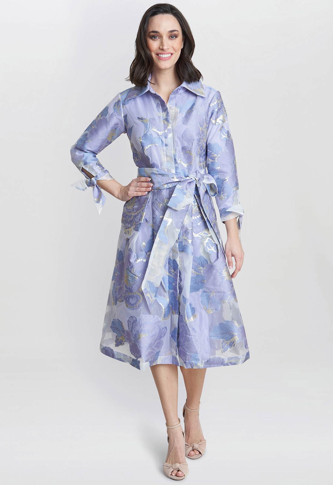 Gina Bacconi Blue Lauren Jacquard Shirt Dress