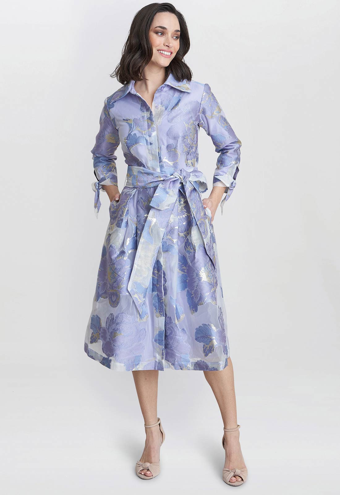 Gina Bacconi Blue Lauren Jacquard Shirt Dress