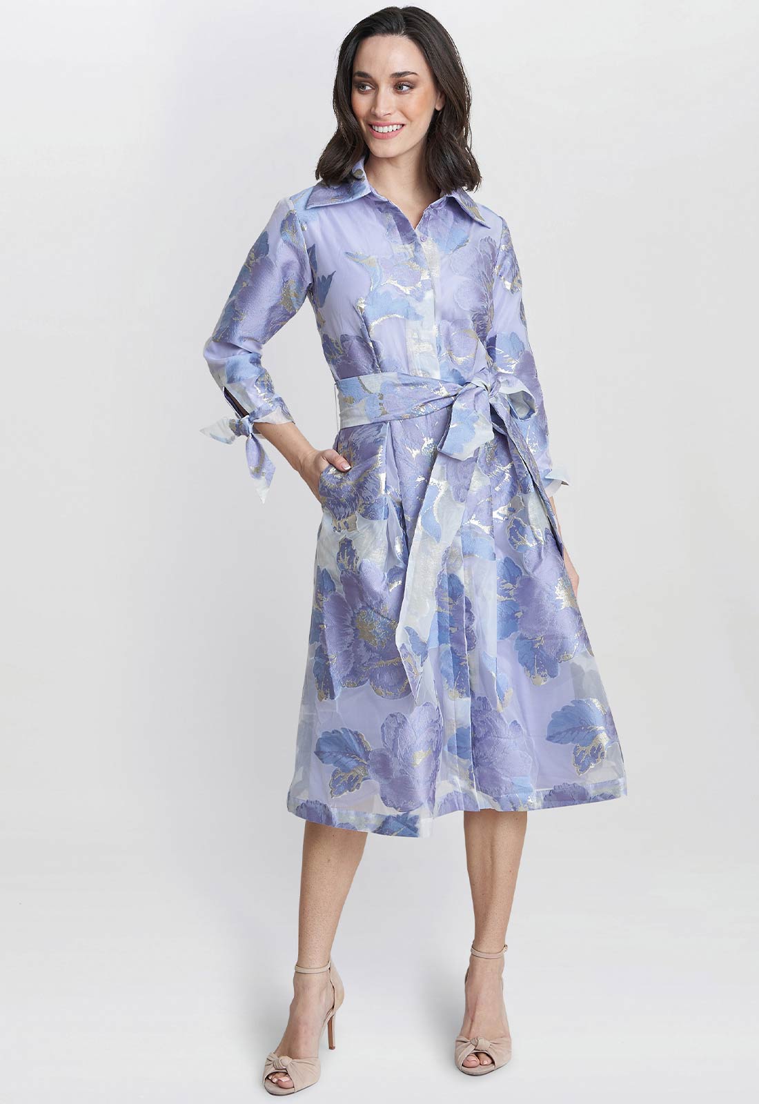 Gina Bacconi Blue Lauren Jacquard Shirt Dress