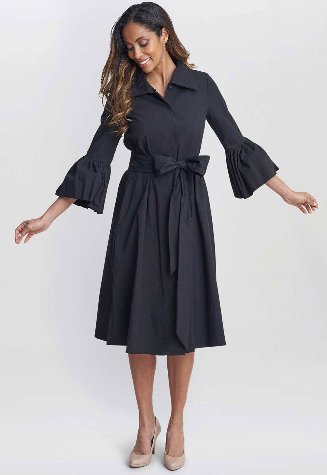 Gina Bacconi Black Melinda Taffeta Shirt Dress