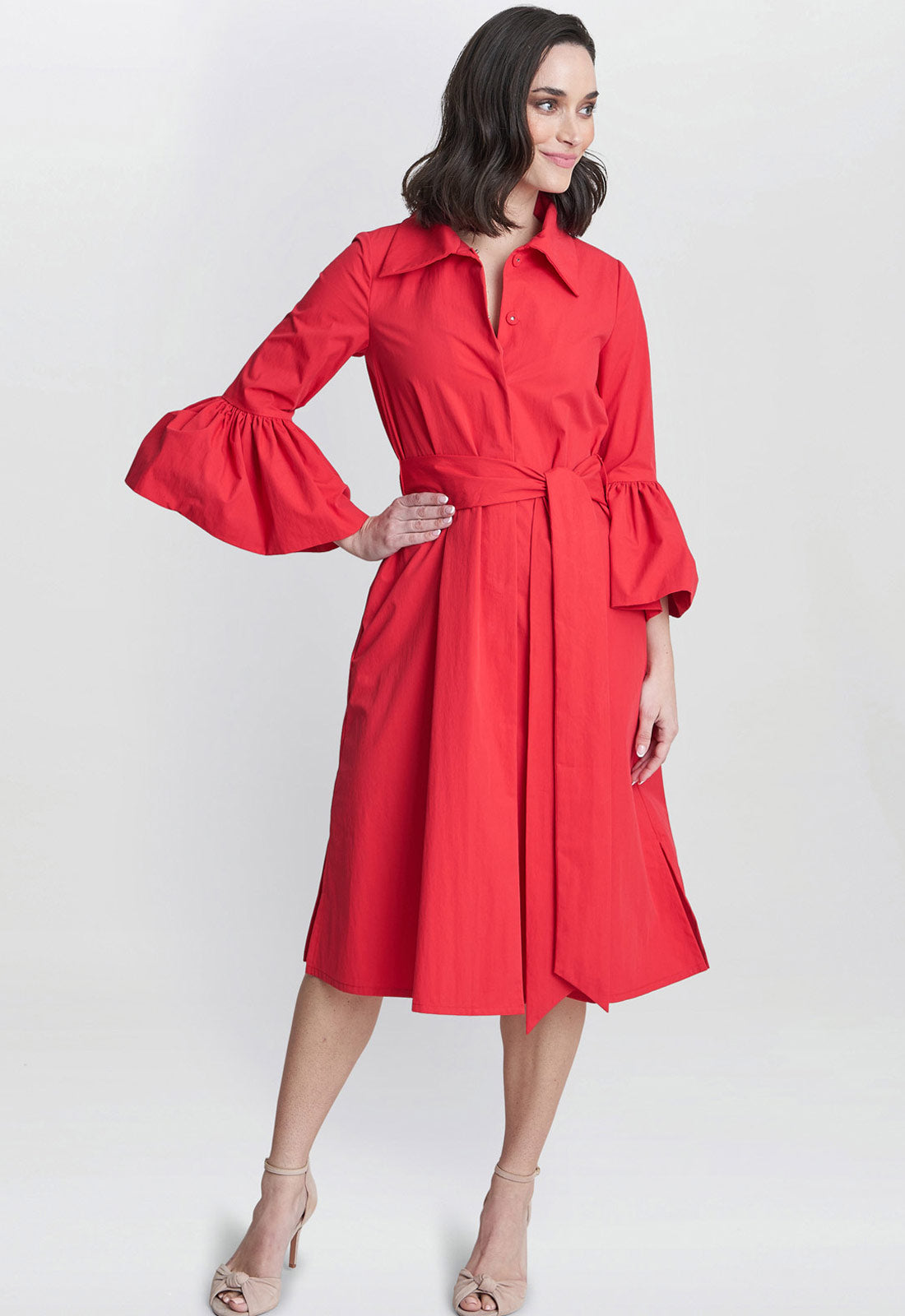 Gina Bacconi Red Melinda Taffeta Shirt Dress