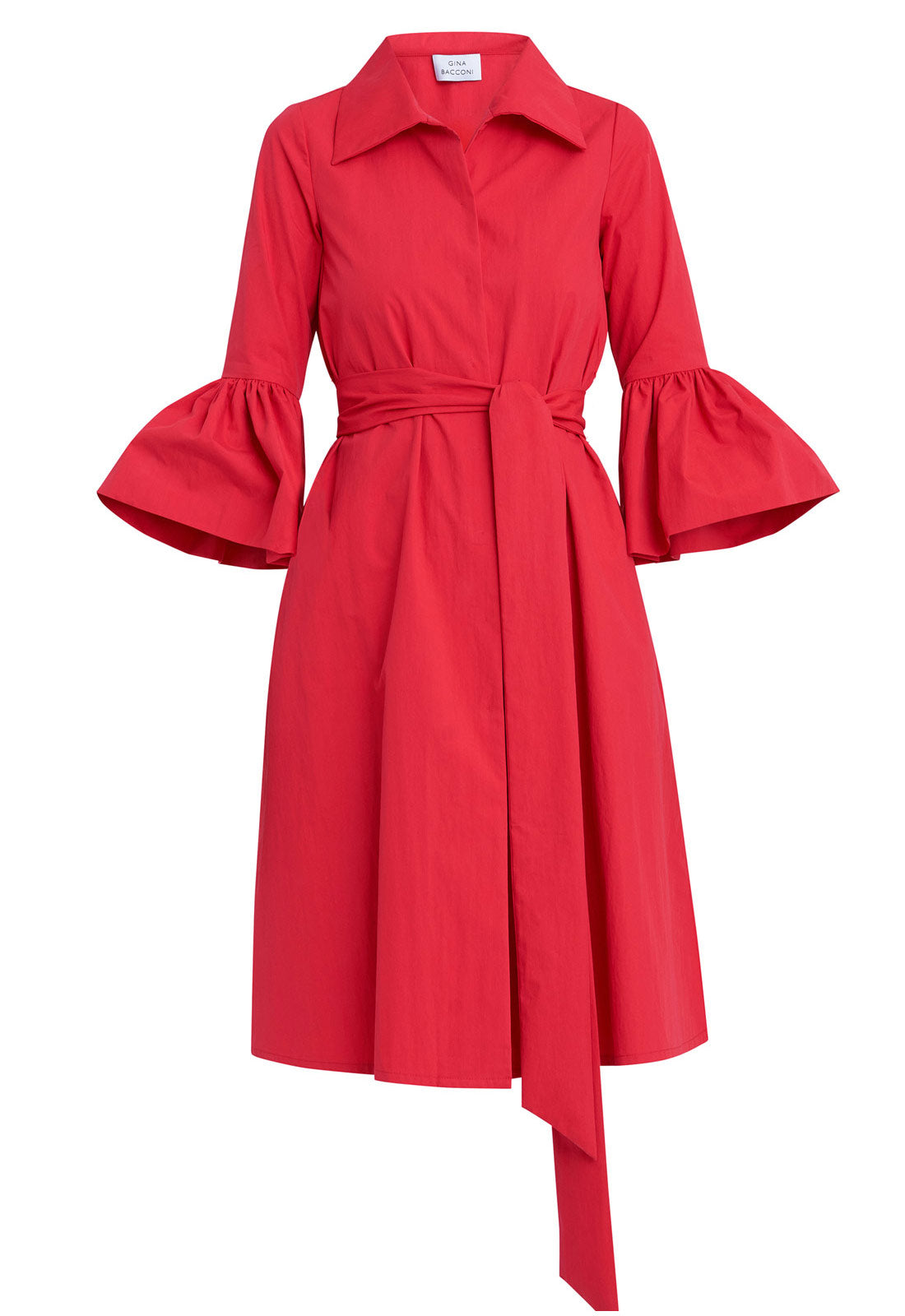 Gina Bacconi Red Melinda Taffeta Shirt Dress