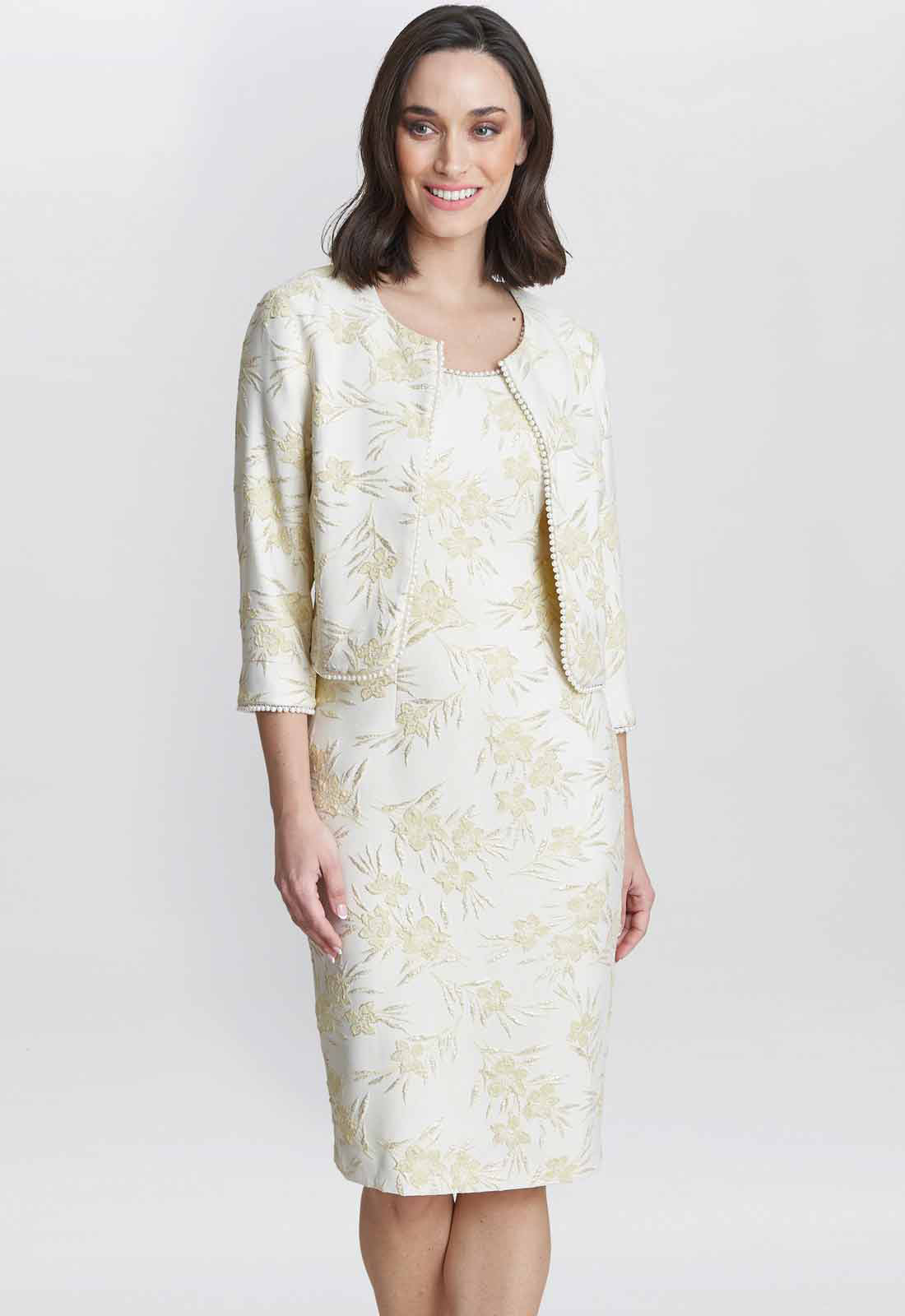 Gina Bacconi Gold Lindsay Dress And Jacket With Pearl Trim