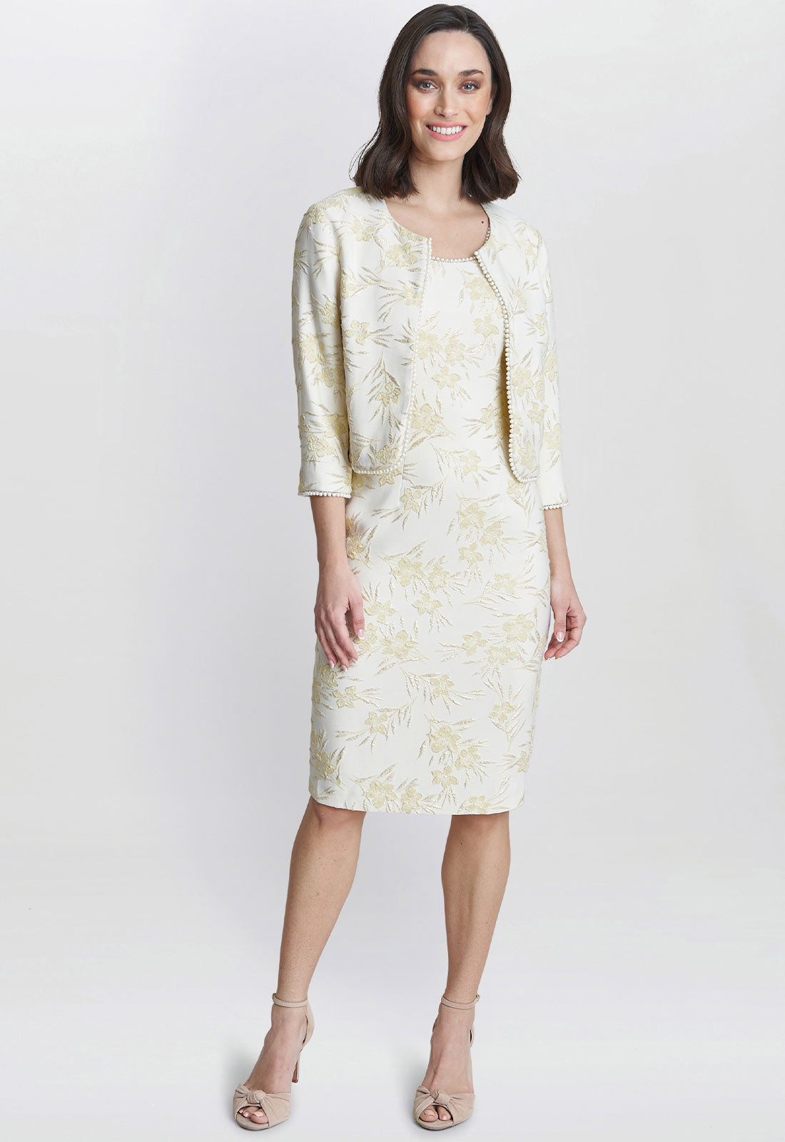 Gina Bacconi Gold Lindsay Dress And Jacket With Pearl Trim