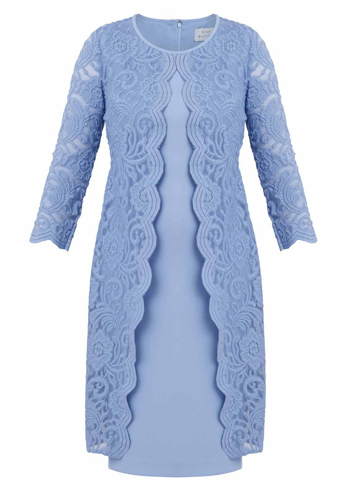 Gina Bacconi Nordic Blue Clarabelle Mock Lace Jacket And Crepe Dress