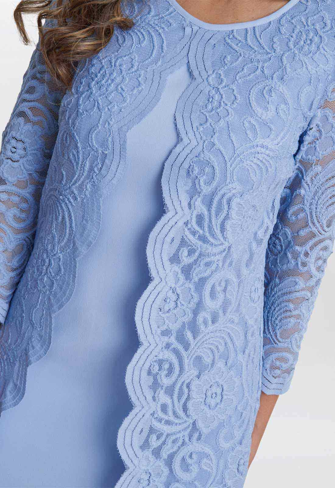 Gina Bacconi Nordic Blue Clarabelle Mock Lace Jacket And Crepe Dress