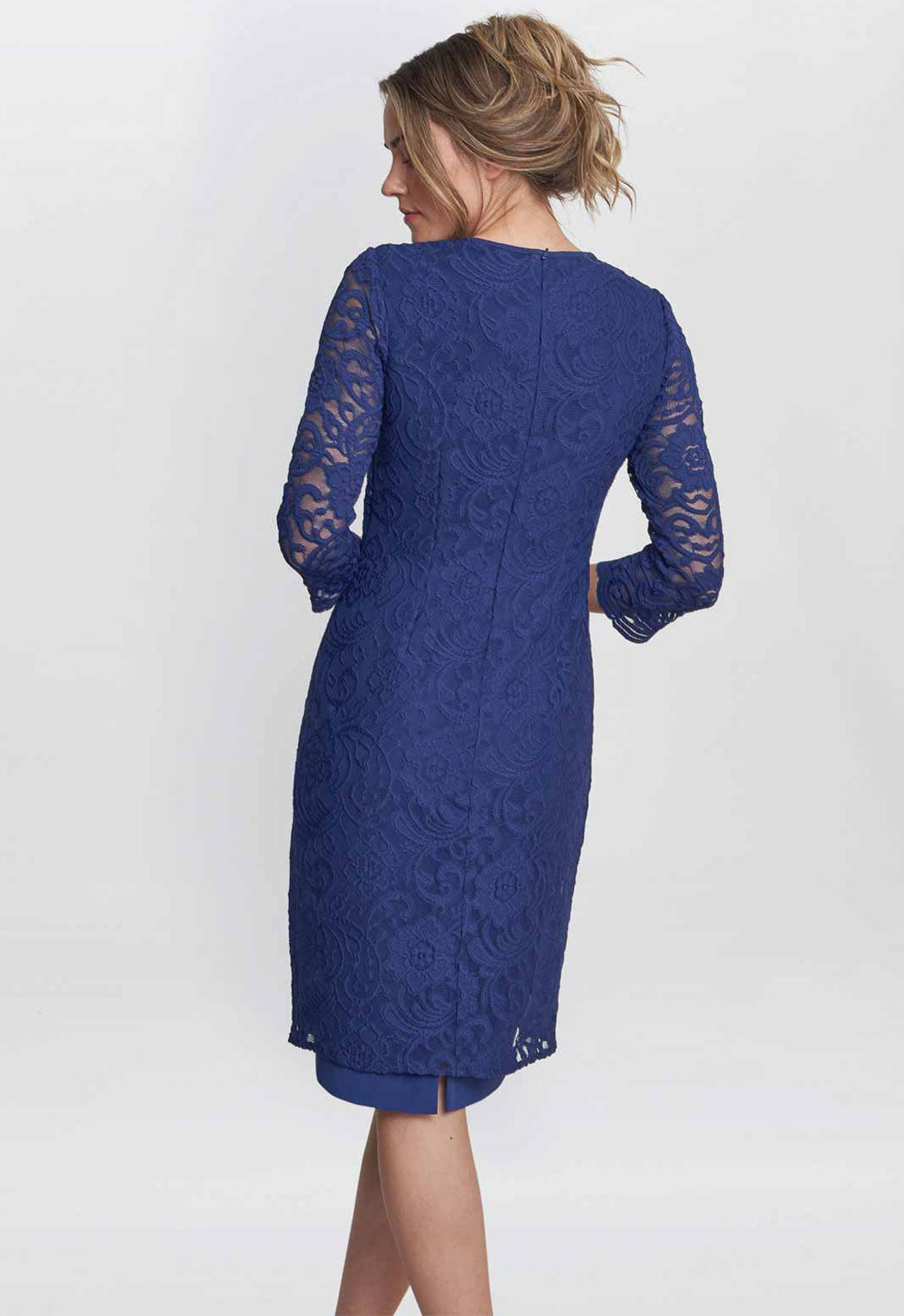 Gina Bacconi Navy Clarabelle Mock Lace Jacket And Crepe Dress