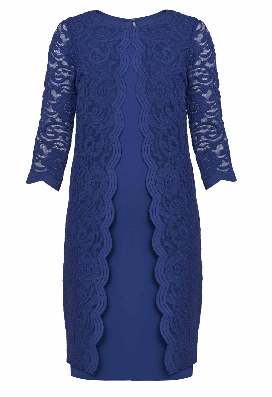 Gina Bacconi Navy Clarabelle Mock Lace Jacket And Crepe Dress