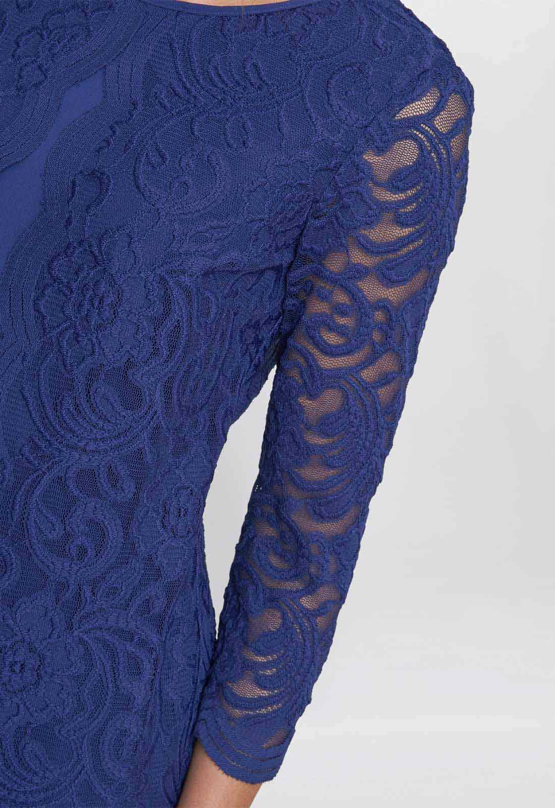 Gina Bacconi Navy Clarabelle Mock Lace Jacket And Crepe Dress