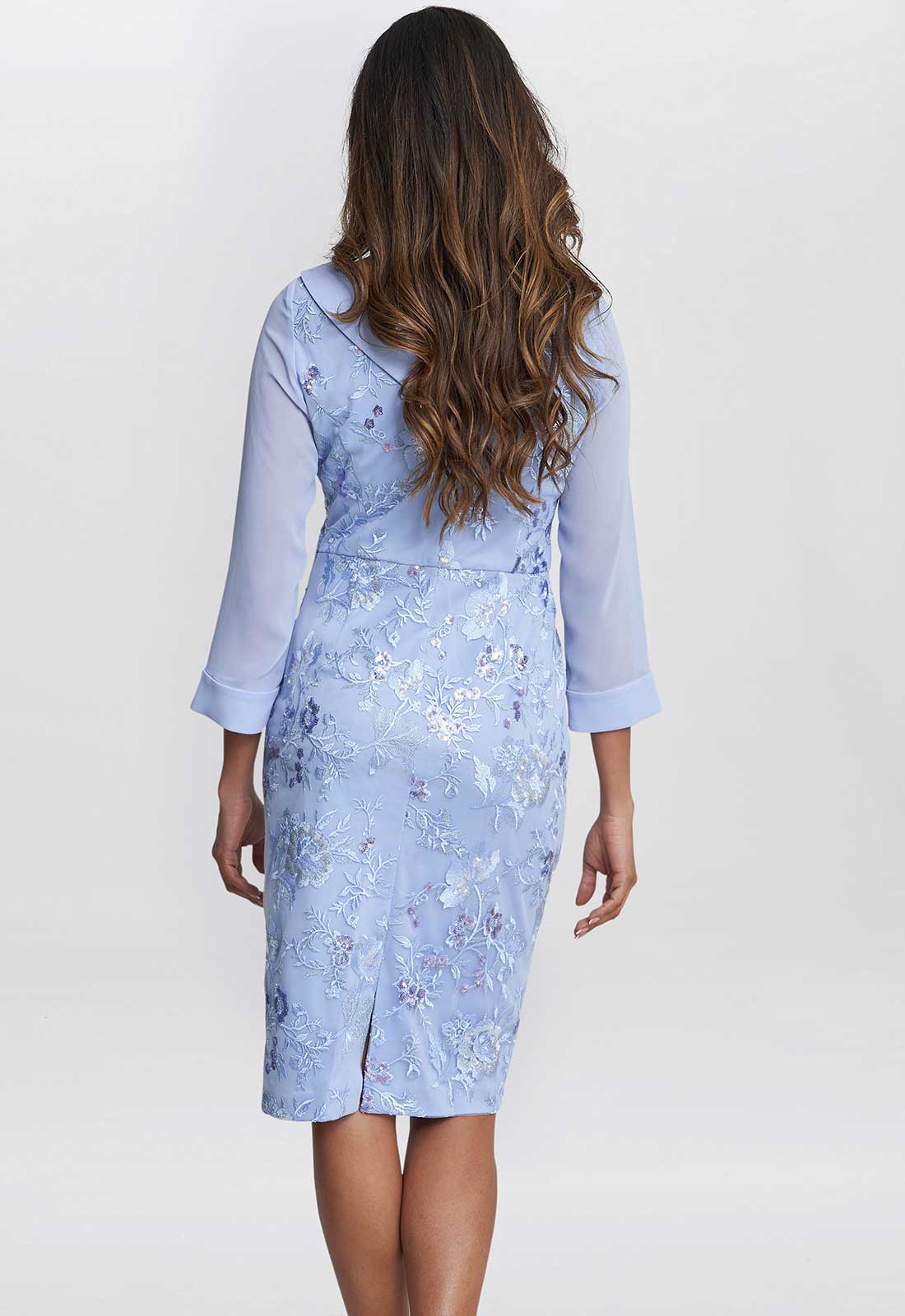 Gina Bacconi Blue Daisy Crepe Dress With Embroidery