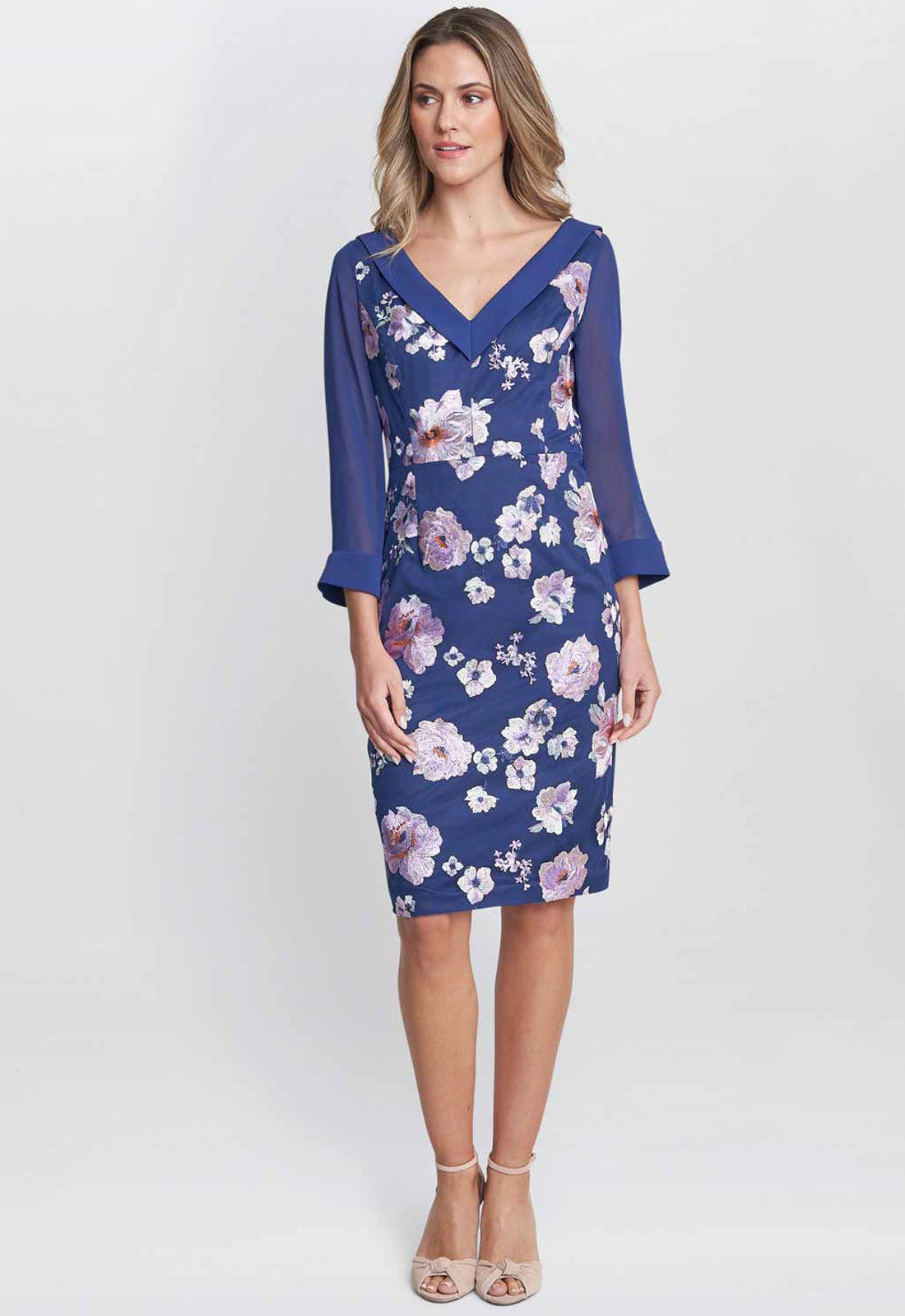 Gina Bacconi Navy Daisy Crepe Dress