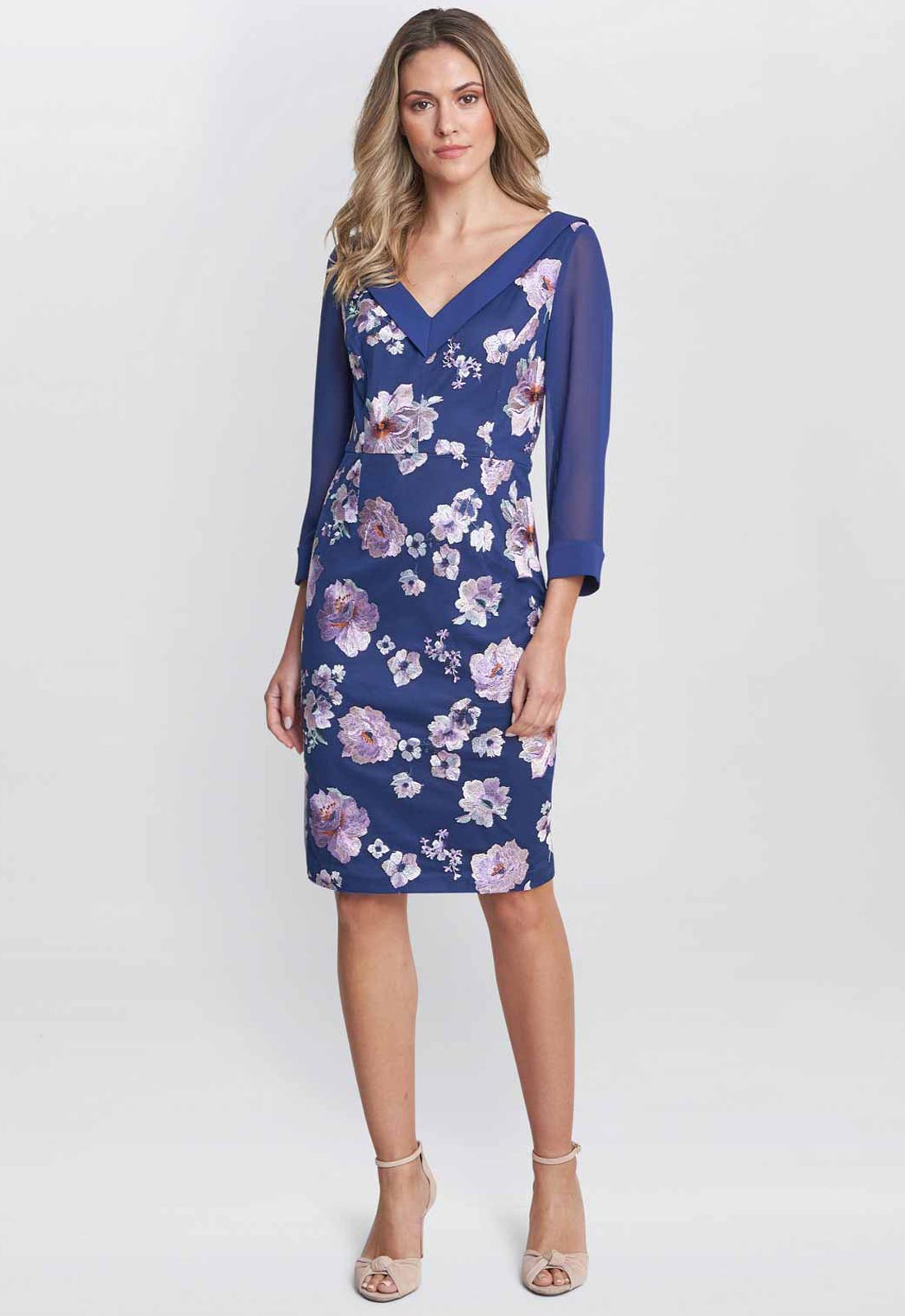 Gina Bacconi Navy Daisy Crepe Dress