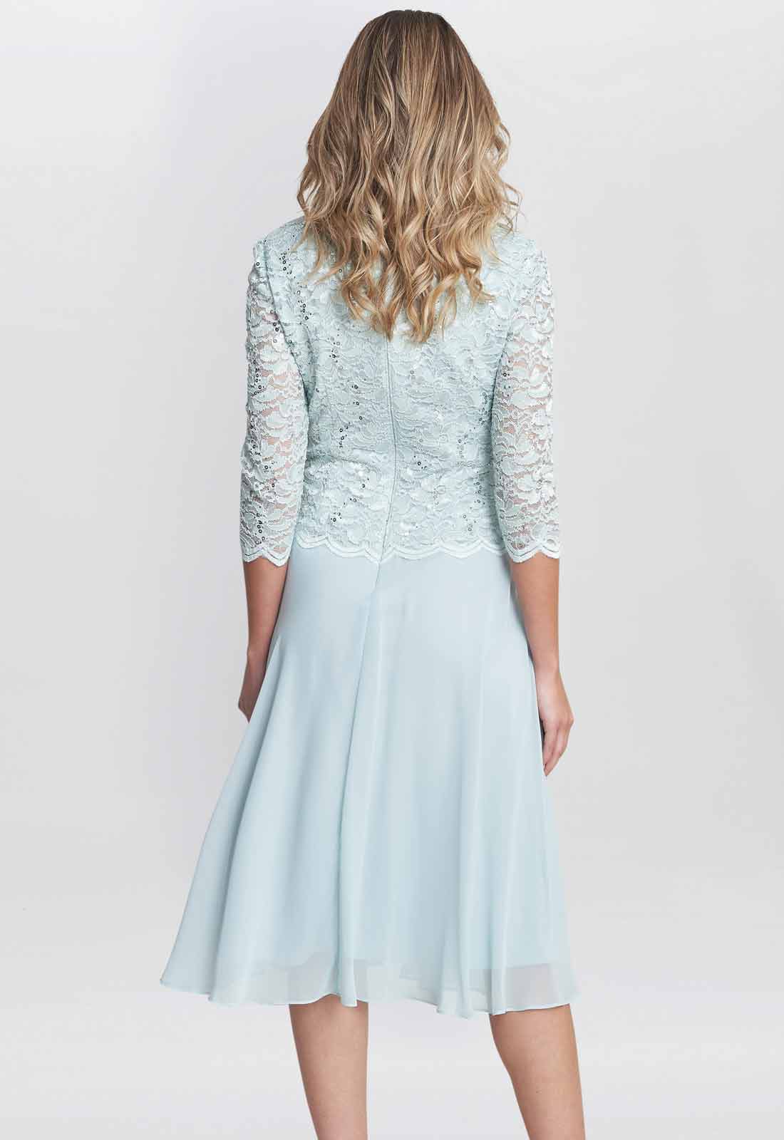 Gina Bacconi Mint Rona Midi Dress With Lace Bodice & Chiffon Skirt